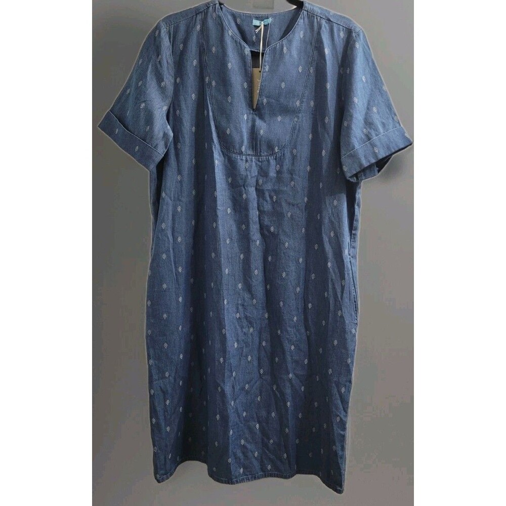 J. McLaughlin Leandre Indigo Blue Cotton V-Neck Shift Dress Size Large NWT $248